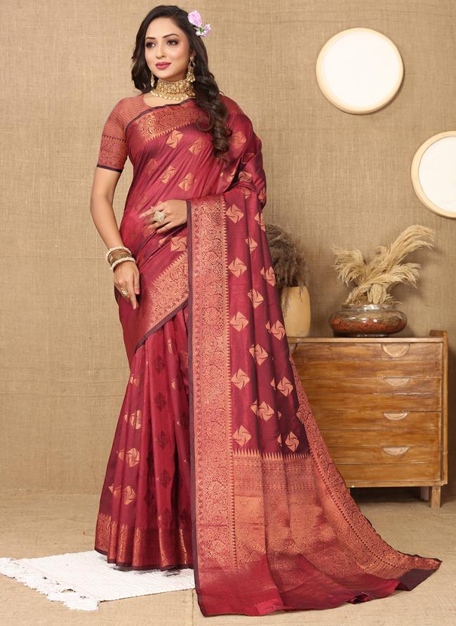 Soft Katan Silk Maroon Traditional Wear Weaving Saree